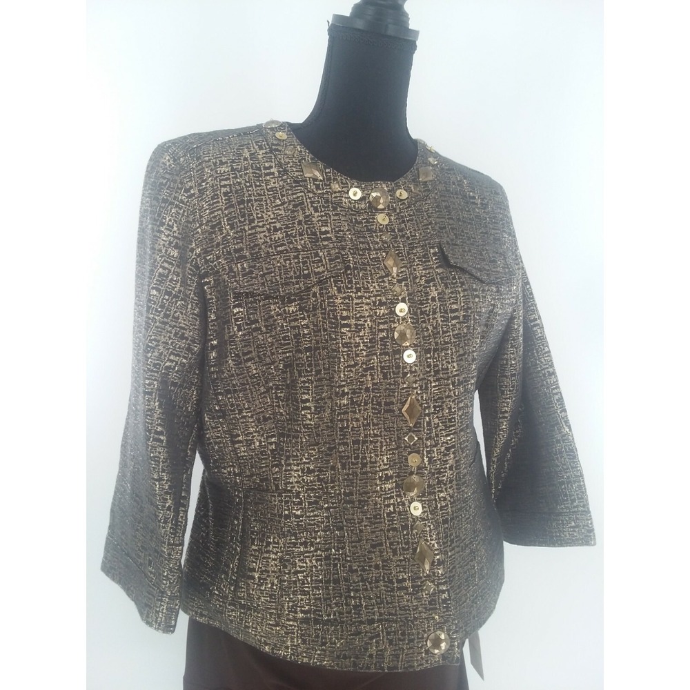 Ruby Rd Gold & Black 3/4 sleeve Jacket with embellishments & pockets Size 12